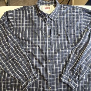 Wrangler Men's 3X Blue & Beige Plaid Button Up Shirt w/ Pockets Premium Quality